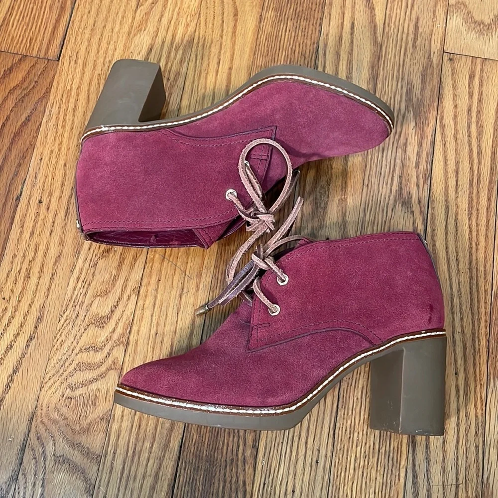 TORY BURCH Fur lined‎ Suede Heel Low Ankle Boots Red size 7.5